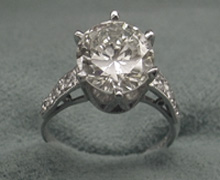  platinum engagement ring 3.75 ct center circa 1940.Nobel Antique jewelry Store, Santa Monica.