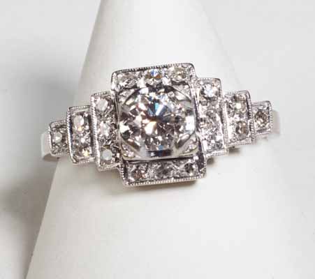 14 Karat white gold and diamond antique engagement ring. circa 1900s. Nobel jewelry store, Santa Monica.