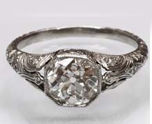 Antique platinum and diamond engagement ring, circa 1920's. Nobel Antique jewelry Store, Santa Monica. Made in America.