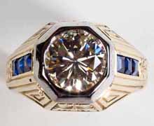 Antique Platinum and 14 Karat yellow gold, men's diamond ring. Circa 1930s. Made in America. Nobel Gems, Inc. Santa Monica