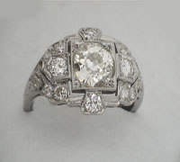 Antique platinum and diamond ring. Circa 1920s. Made in America. Nobel Gems, Inc. Santa Monica