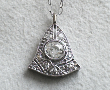 Antique platinum and diamond pendent necklace, circa 1920 Art Deco period. Nobel Gems,Inc. Santa Monica